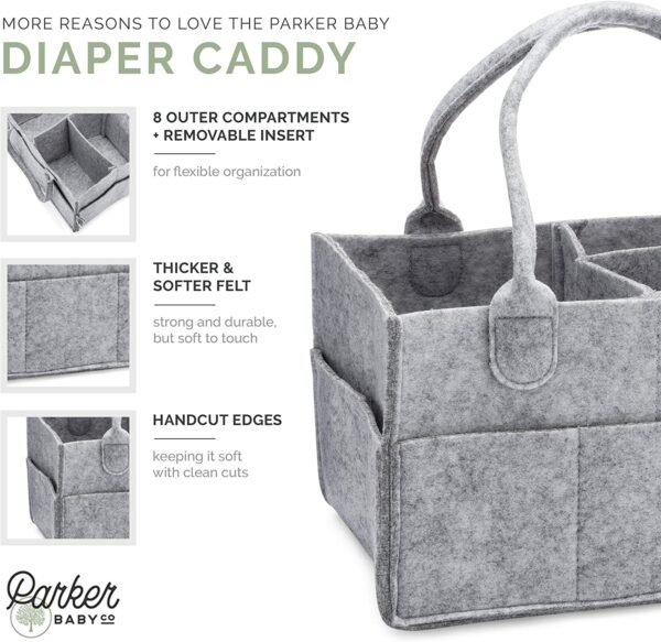 Parker Baby Diaper Caddy - Nursery Storage Bin and Car Organizer for Diapers and Baby Wipes - Large, Grey